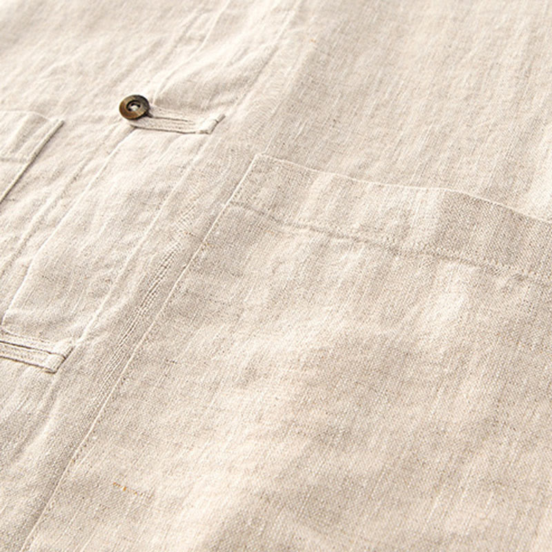 Buddha Stones Solid Summer Short Sleeve Buttons Linen Men's Shirt With Pockets - image 6