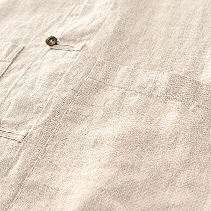 Buddha Stones Solid Summer Short Sleeve Buttons Linen Men's Shirt With Pockets - image 6