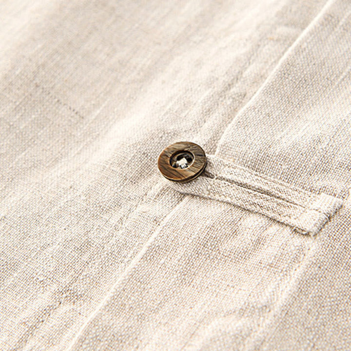 Buddha Stones Solid Summer Short Sleeve Buttons Linen Men's Shirt With Pockets - image 5