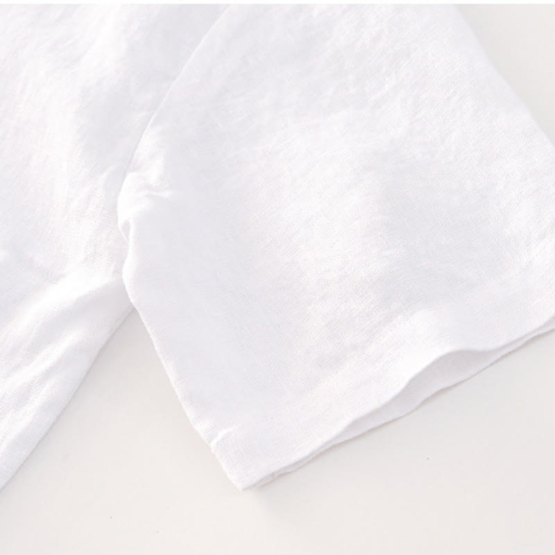 Buddha Stones Solid Summer Short Sleeve Buttons Linen Men's Shirt With Pockets - image 12