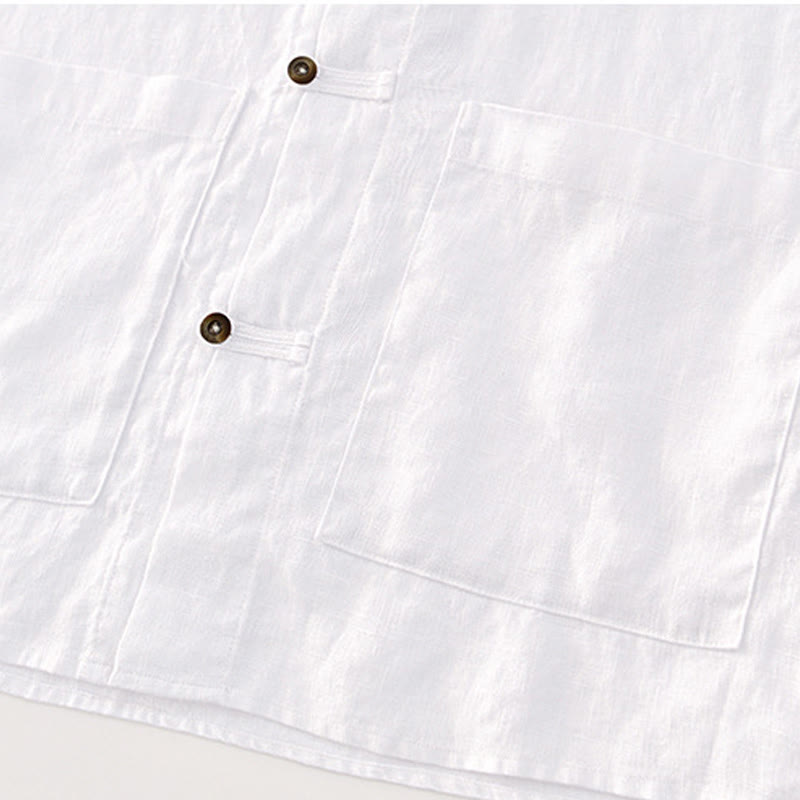 Buddha Stones Solid Summer Short Sleeve Buttons Linen Men's Shirt With Pockets - image 13