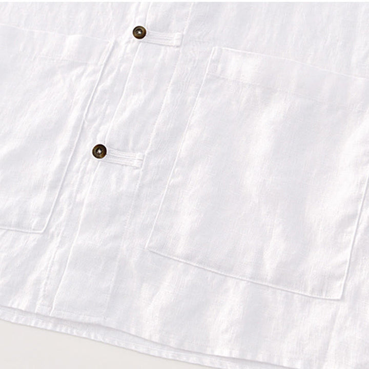 Buddha Stones Solid Summer Short Sleeve Buttons Linen Men's Shirt With Pockets - image 13