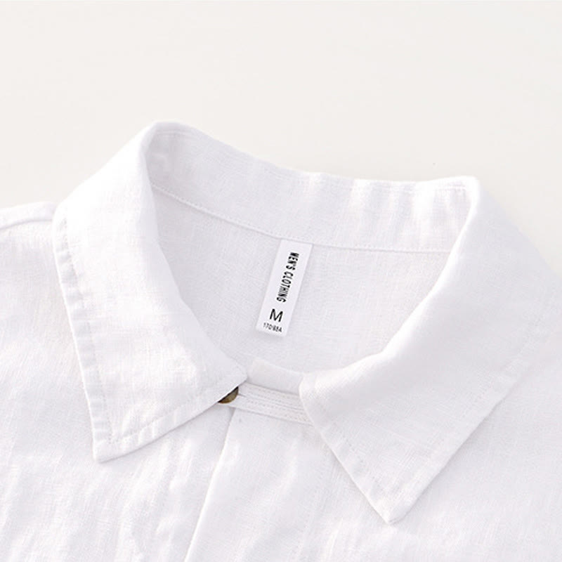 Buddha Stones Solid Summer Short Sleeve Buttons Linen Men's Shirt With Pockets - image 11