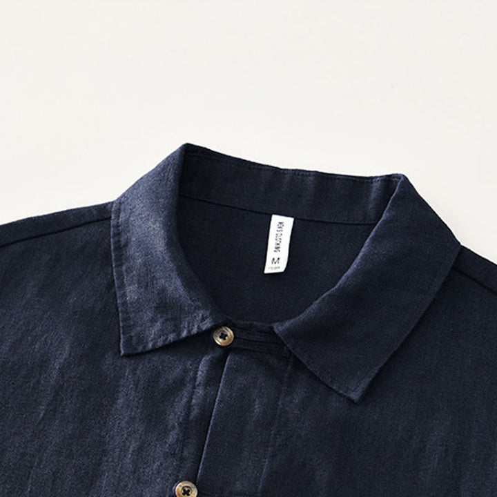 Buddha Stones Solid Summer Short Sleeve Buttons Linen Men's Shirt With Pockets - image 17