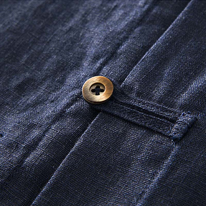 Buddha Stones Solid Summer Short Sleeve Buttons Linen Men's Shirt With Pockets - image 19