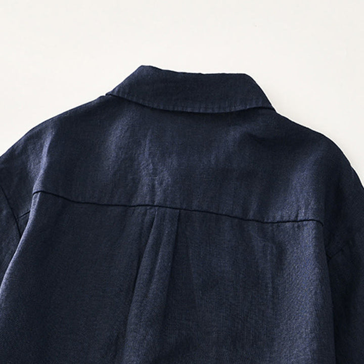 Buddha Stones Solid Summer Short Sleeve Buttons Linen Men's Shirt With Pockets - image 18