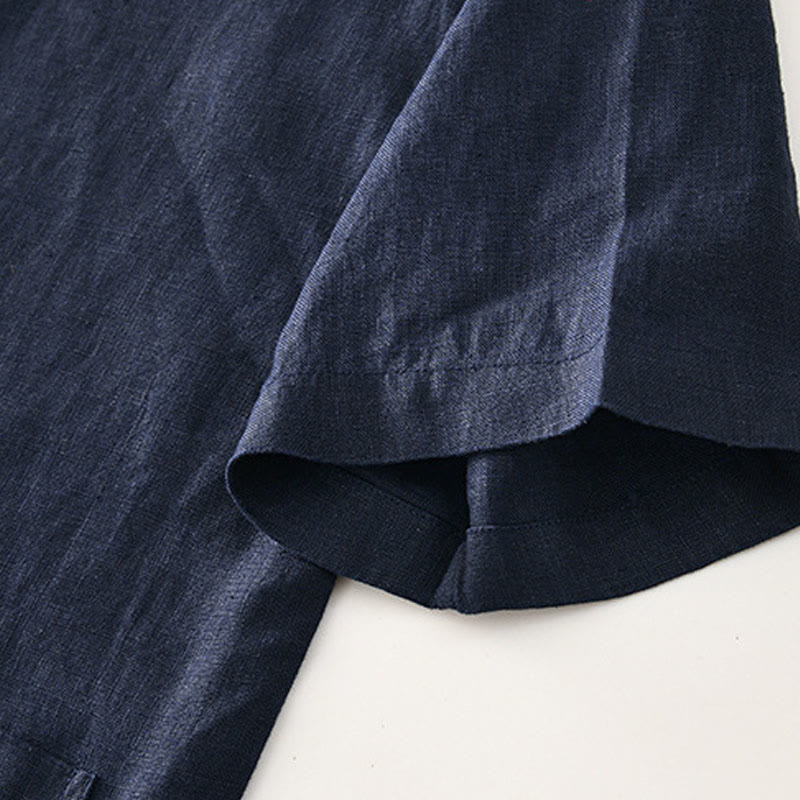 Buddha Stones Solid Summer Short Sleeve Buttons Linen Men's Shirt With Pockets - image 21