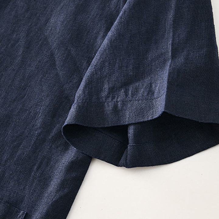 Buddha Stones Solid Summer Short Sleeve Buttons Linen Men's Shirt With Pockets - image 21