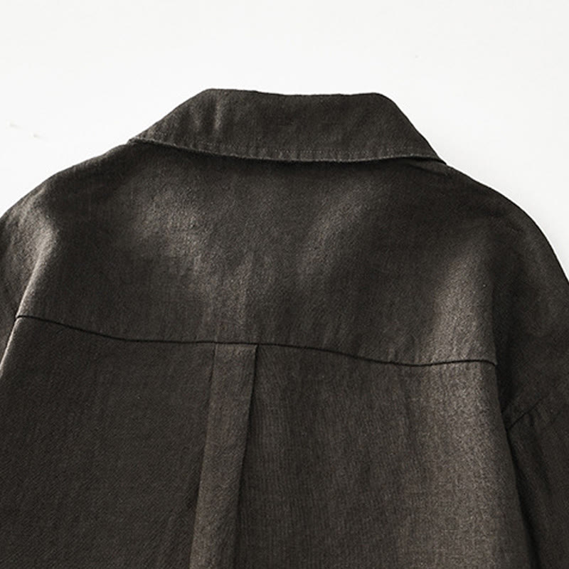 Buddha Stones Solid Summer Short Sleeve Buttons Linen Men's Shirt With Pockets - image 25