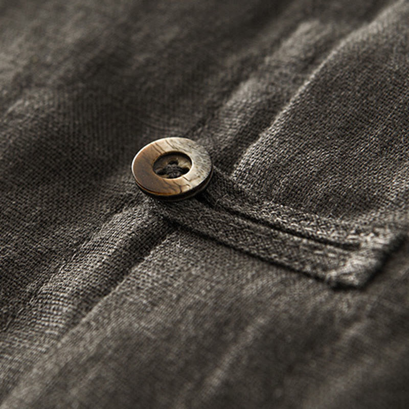 Buddha Stones Solid Summer Short Sleeve Buttons Linen Men's Shirt With Pockets - image 26