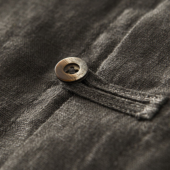 Buddha Stones Solid Summer Short Sleeve Buttons Linen Men's Shirt With Pockets - image 26