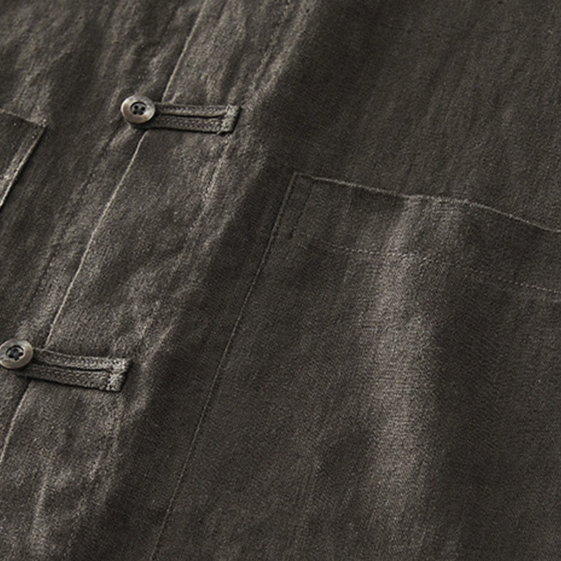 Buddha Stones Solid Summer Short Sleeve Buttons Linen Men's Shirt With Pockets - image 27