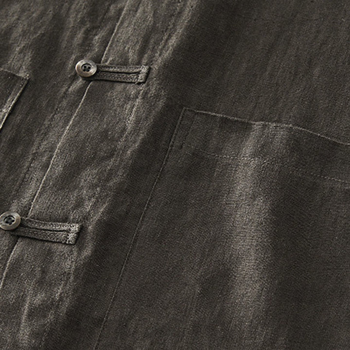 Buddha Stones Solid Summer Short Sleeve Buttons Linen Men's Shirt With Pockets - image 27