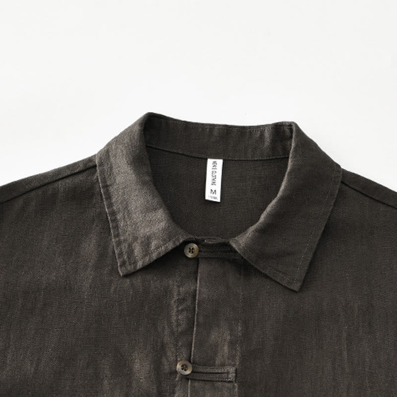 Buddha Stones Solid Summer Short Sleeve Buttons Linen Men's Shirt With Pockets - image 24