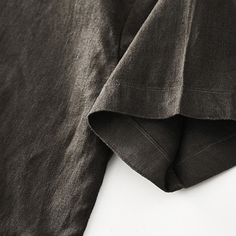 Buddha Stones Solid Summer Short Sleeve Buttons Linen Men's Shirt With Pockets - image 28