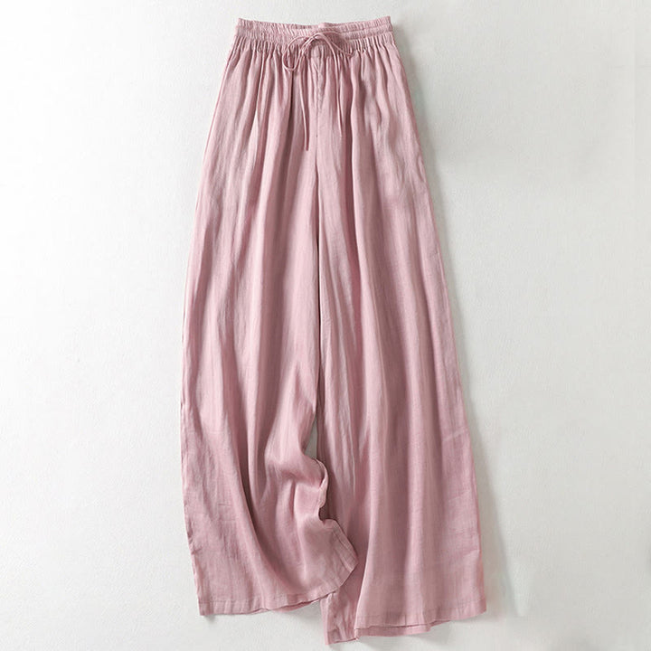 Buddha Stones Casual Drawstring Cotton Linen Ankle-Length Women's Wide Leg Pants With Pockets - LightPink - US8-10,UK/AU12-14,EU40-42 (2XL) - image 1