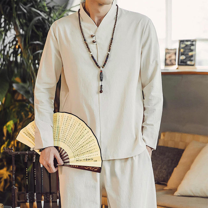 Buddha Stones 2Pcs Cotton Shirt Ankle-Length Pants With Pockets Men's Meditation Cloth Set - image 8