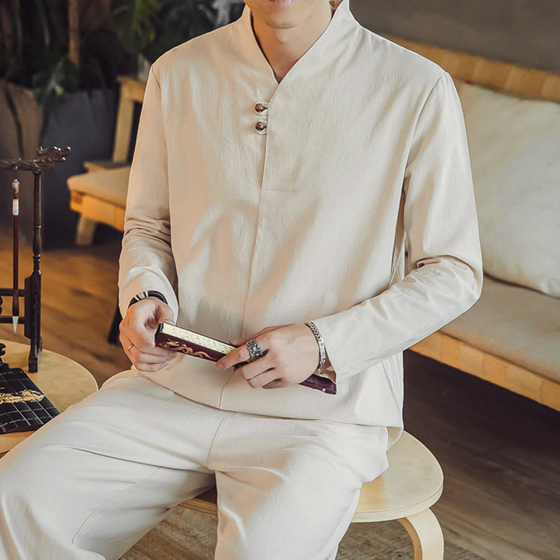 Buddha Stones 2Pcs Cotton Shirt Ankle-Length Pants With Pockets Men's Meditation Cloth Set - image 9