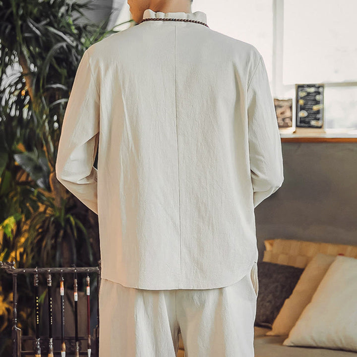 Buddha Stones 2Pcs Cotton Shirt Ankle-Length Pants With Pockets Men's Meditation Cloth Set - image 6