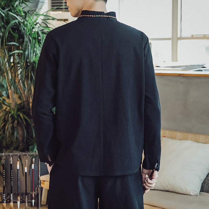 Buddha Stones 2Pcs Cotton Shirt Ankle-Length Pants With Pockets Men's Meditation Cloth Set - image 14