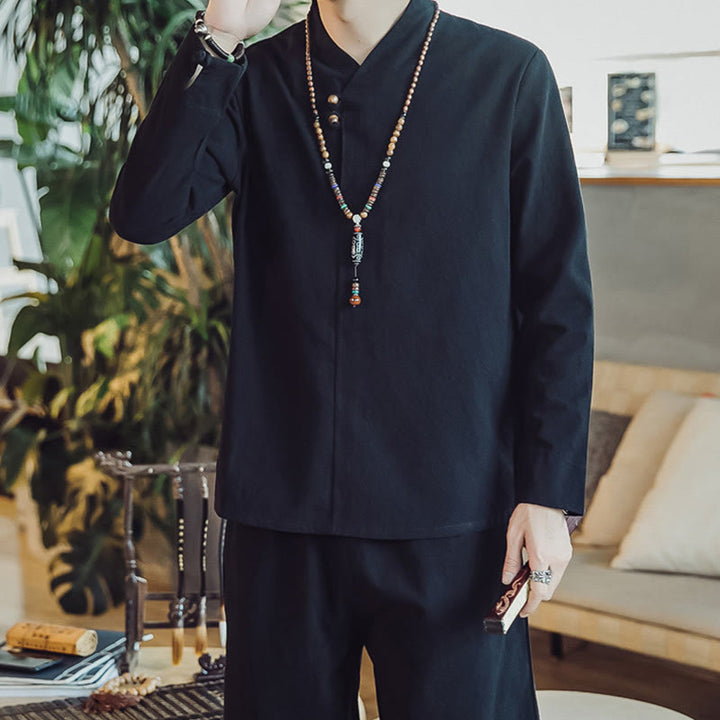 Buddha Stones 2Pcs Cotton Shirt Ankle-Length Pants With Pockets Men's Meditation Cloth Set - image 18