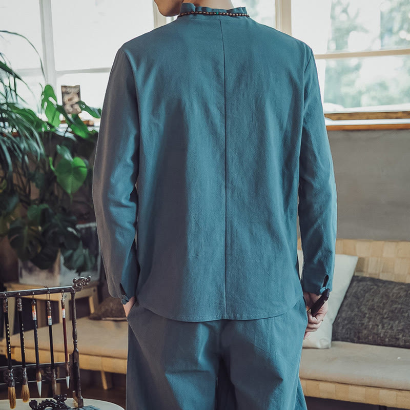 Buddha Stones 2Pcs Cotton Shirt Ankle-Length Pants With Pockets Men's Meditation Cloth Set - image 24