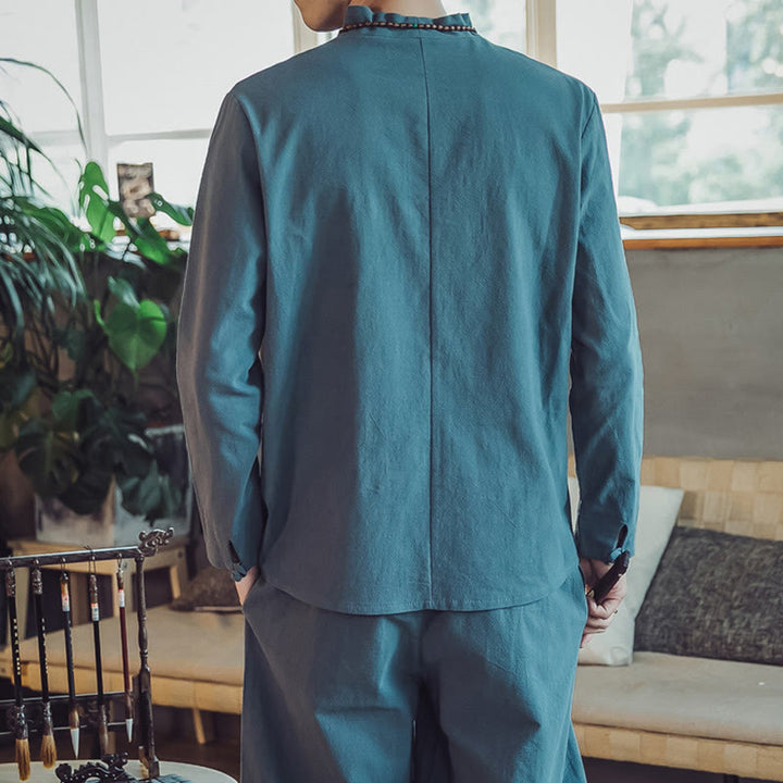 Buddha Stones 2Pcs Cotton Shirt Ankle-Length Pants With Pockets Men's Meditation Cloth Set - image 24