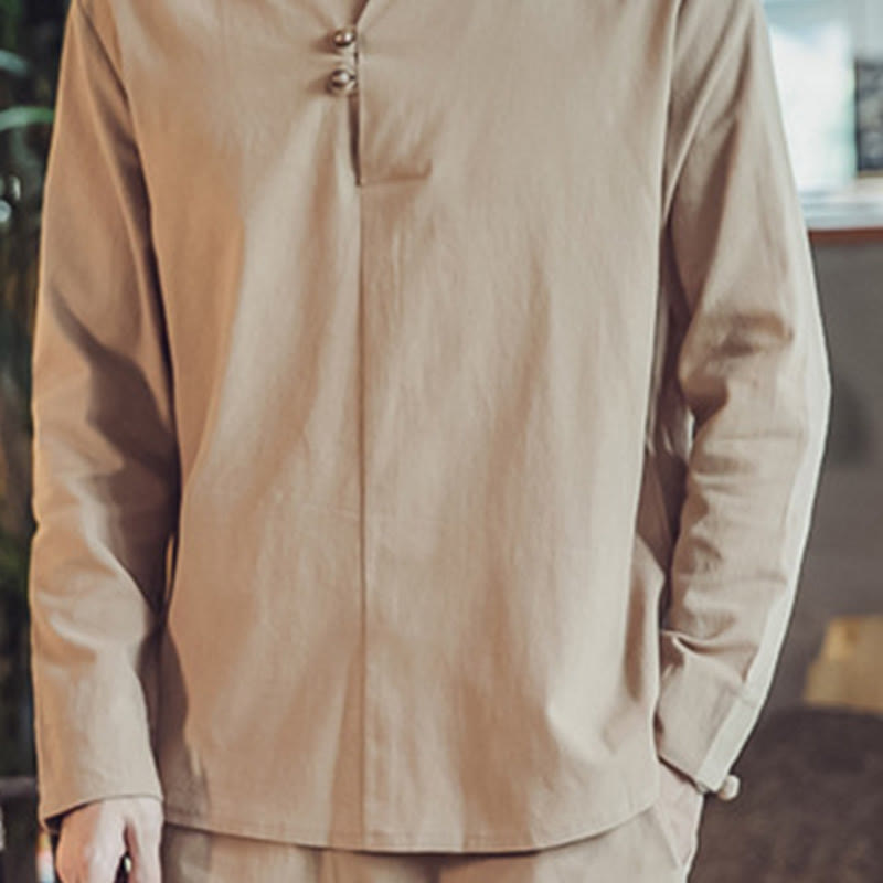 Buddha Stones 2Pcs Cotton Shirt Ankle-Length Pants With Pockets Men's Meditation Cloth Set - image 34