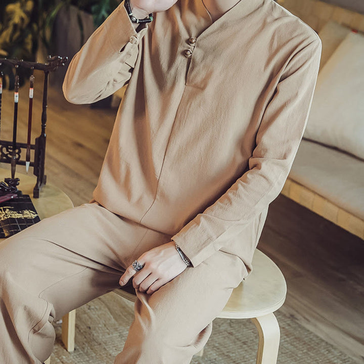 Buddha Stones 2Pcs Cotton Shirt Ankle-Length Pants With Pockets Men's Meditation Cloth Set - image 33