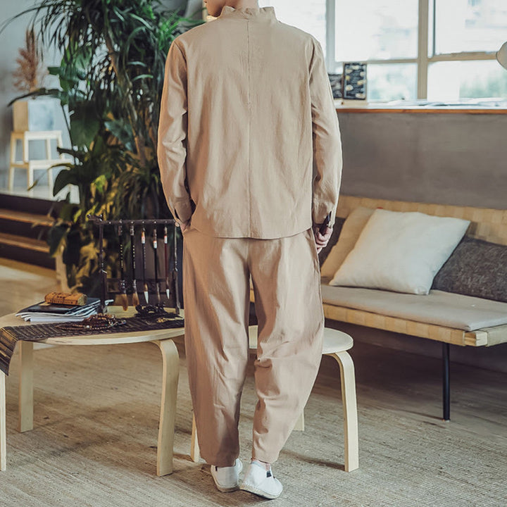 Buddha Stones 2Pcs Cotton Shirt Ankle-Length Pants With Pockets Men's Meditation Cloth Set - image 29