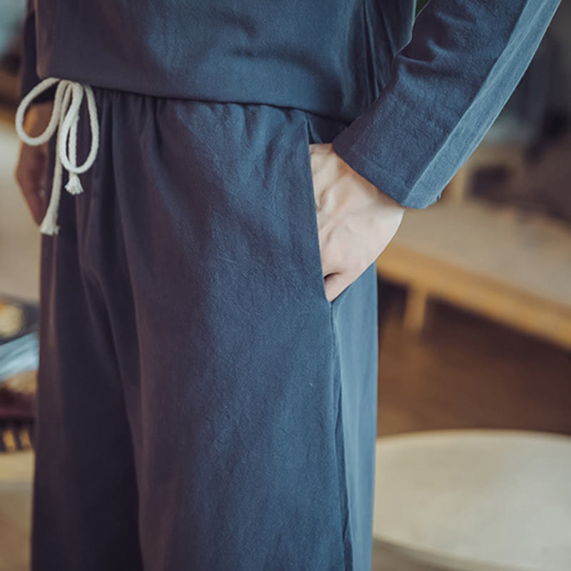 Buddha Stones 2Pcs Cotton Shirt Ankle-Length Pants With Pockets Men's Meditation Cloth Set - image 48