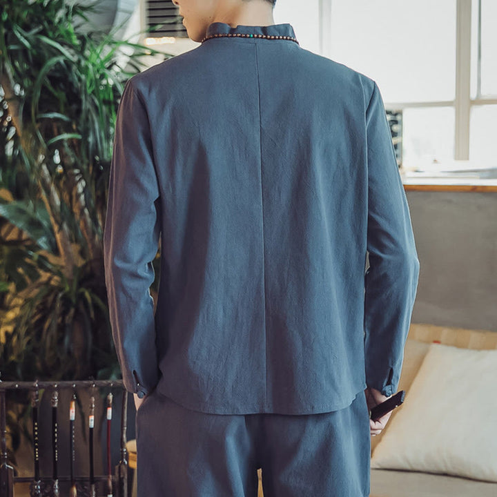 Buddha Stones 2Pcs Cotton Shirt Ankle-Length Pants With Pockets Men's Meditation Cloth Set - image 40