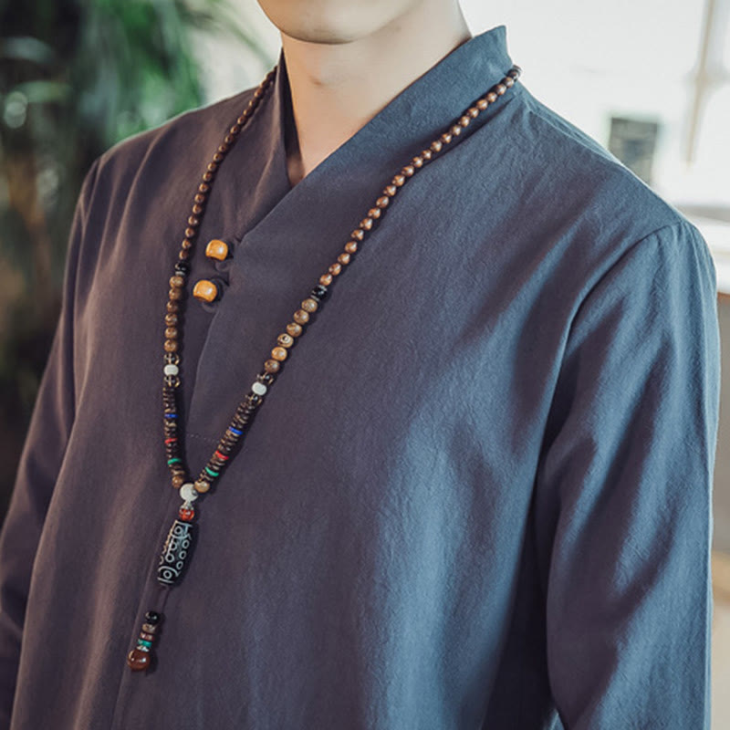 Buddha Stones 2Pcs Cotton Shirt Ankle-Length Pants With Pockets Men's Meditation Cloth Set - image 45