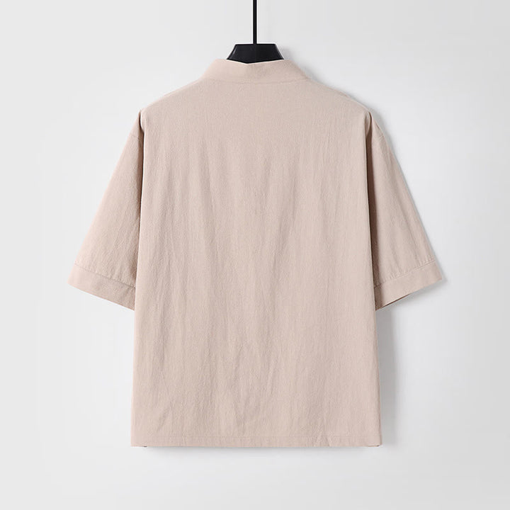 Buddha Stones 2Pcs Summer V-Neck Cotton Shirt Pants With Pockets Men's Meditation Cloth Set - image 17