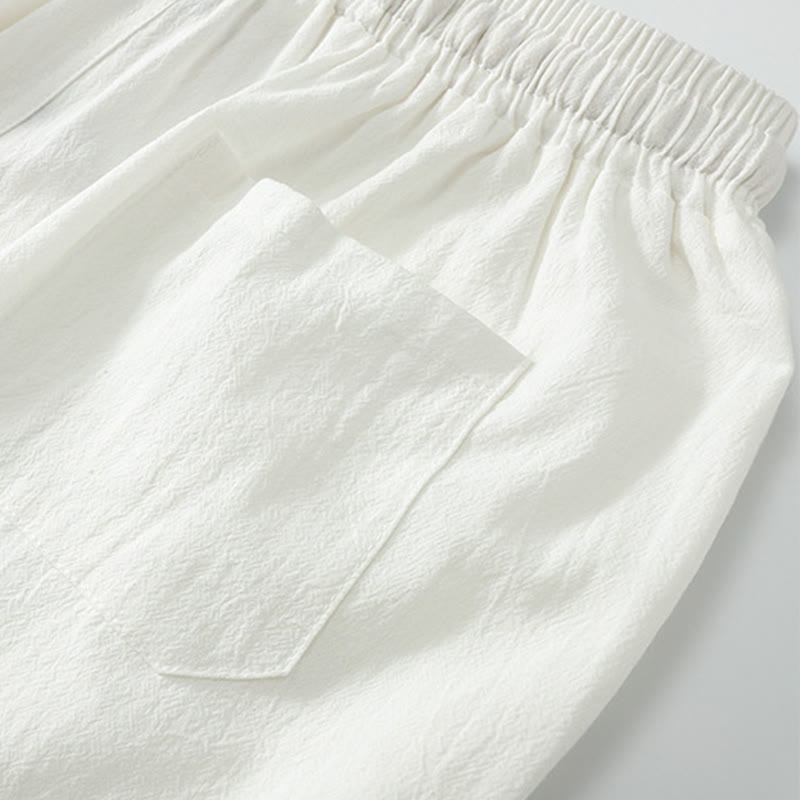 Buddha Stones 2Pcs Summer V-Neck Cotton Shirt Pants With Pockets Men's Meditation Cloth Set - image 10