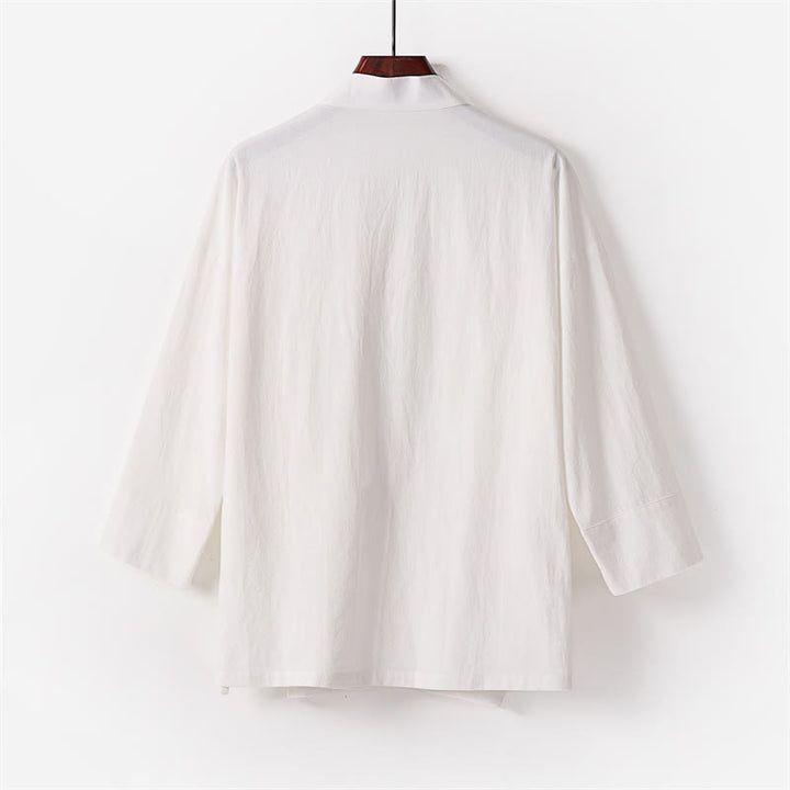 Buddha Stones 2Pcs Lace-up Cotton Kimono Pants With Pockets Men's Meditation Cloth Set - image 4