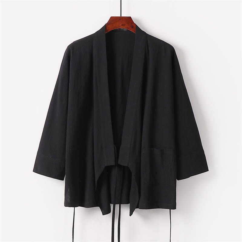 Buddha Stones 2Pcs Lace-up Cotton Kimono Pants With Pockets Men's Meditation Cloth Set - image 8