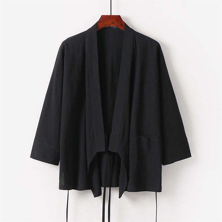 Buddha Stones 2Pcs Lace-up Cotton Kimono Pants With Pockets Men's Meditation Cloth Set - image 8