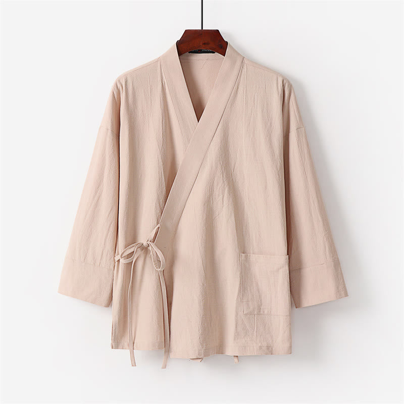 Buddha Stones 2Pcs Lace-up Cotton Kimono Pants With Pockets Men's Meditation Cloth Set - image 11