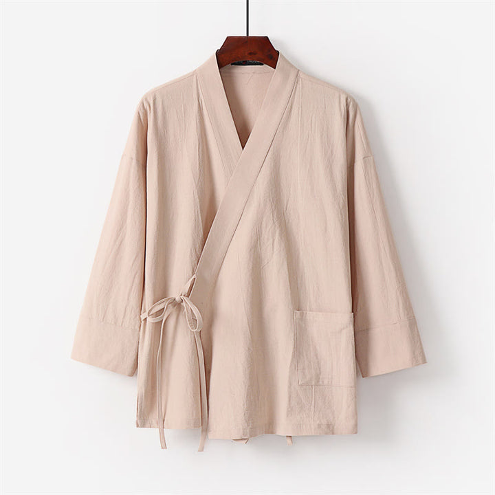 Buddha Stones 2Pcs Lace-up Cotton Kimono Pants With Pockets Men's Meditation Cloth Set - image 11