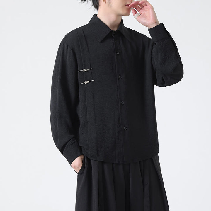 Buddha Stones Plain Buttons Stand Collar Long Sleeve Men's Cotton Shirt - Black - US/UK/AU46,EU56 (5XL) - image 19
