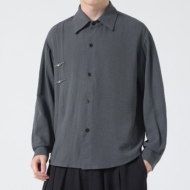 Buddha Stones Plain Buttons Stand Collar Long Sleeve Men's Cotton Shirt - image 5