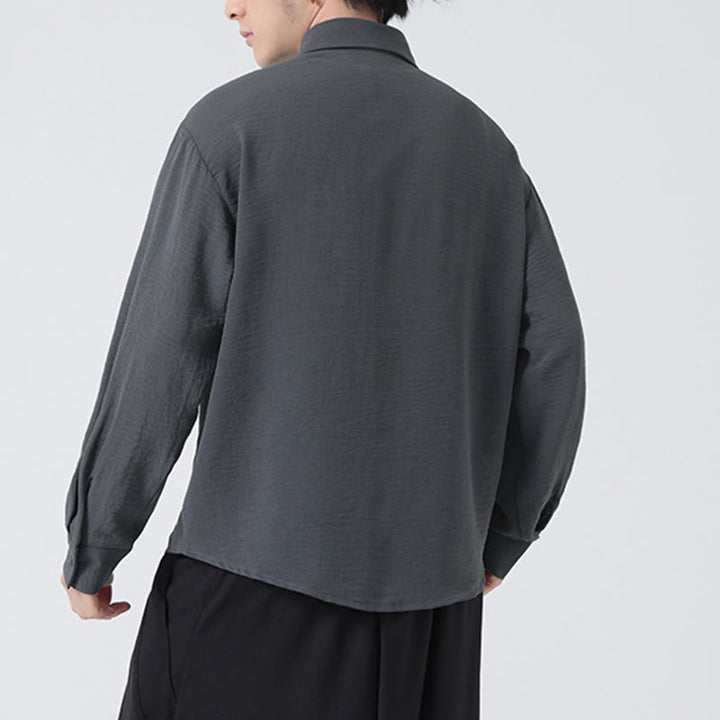 Buddha Stones Plain Buttons Stand Collar Long Sleeve Men's Cotton Shirt - image 4