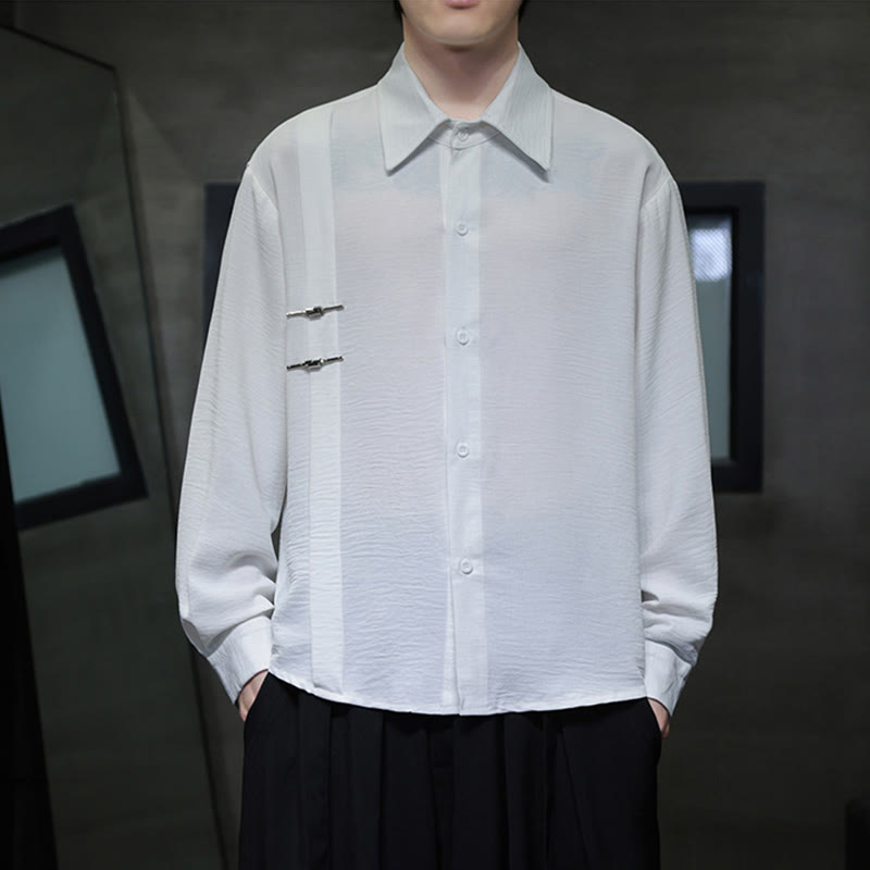 Buddha Stones Plain Buttons Stand Collar Long Sleeve Men's Cotton Shirt - image 13