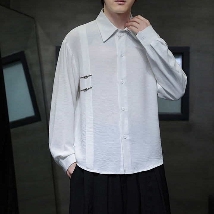 Buddha Stones Plain Buttons Stand Collar Long Sleeve Men's Cotton Shirt - image 12