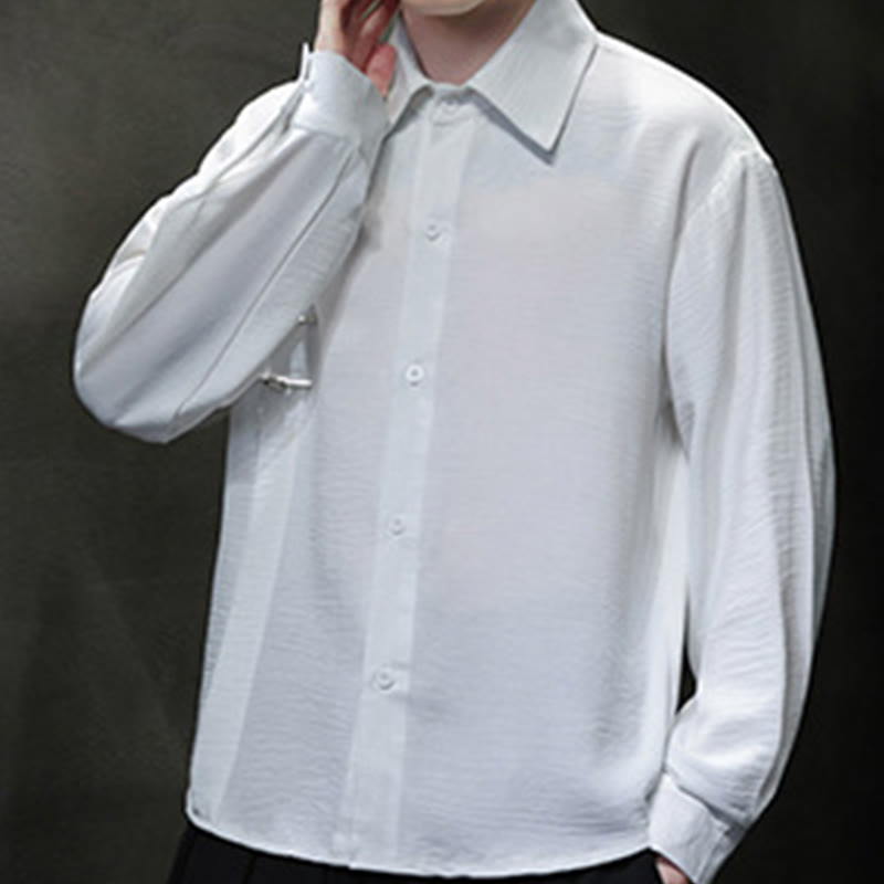 Buddha Stones Plain Buttons Stand Collar Long Sleeve Men's Cotton Shirt - image 15