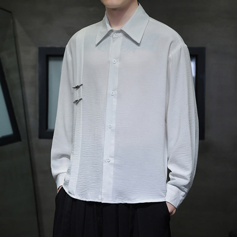 Buddha Stones Plain Buttons Stand Collar Long Sleeve Men's Cotton Shirt - image 14