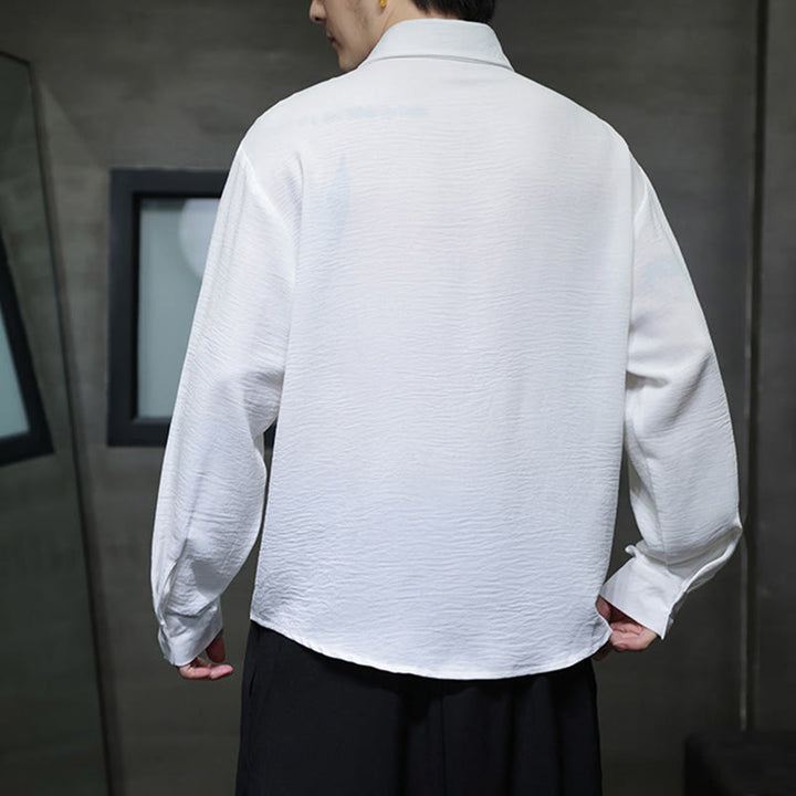 Buddha Stones Plain Buttons Stand Collar Long Sleeve Men's Cotton Shirt - image 11