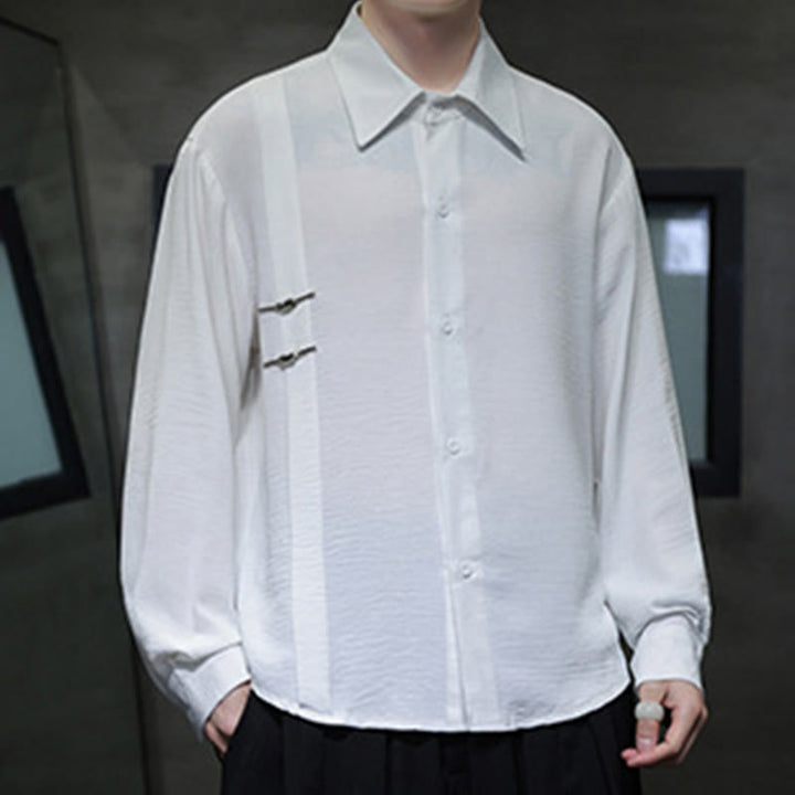 Buddha Stones Plain Buttons Stand Collar Long Sleeve Men's Cotton Shirt - image 10