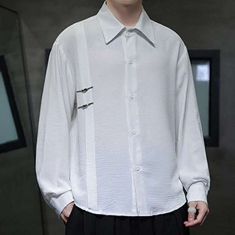 Buddha Stones Plain Buttons Stand Collar Long Sleeve Men's Cotton Shirt - image 10